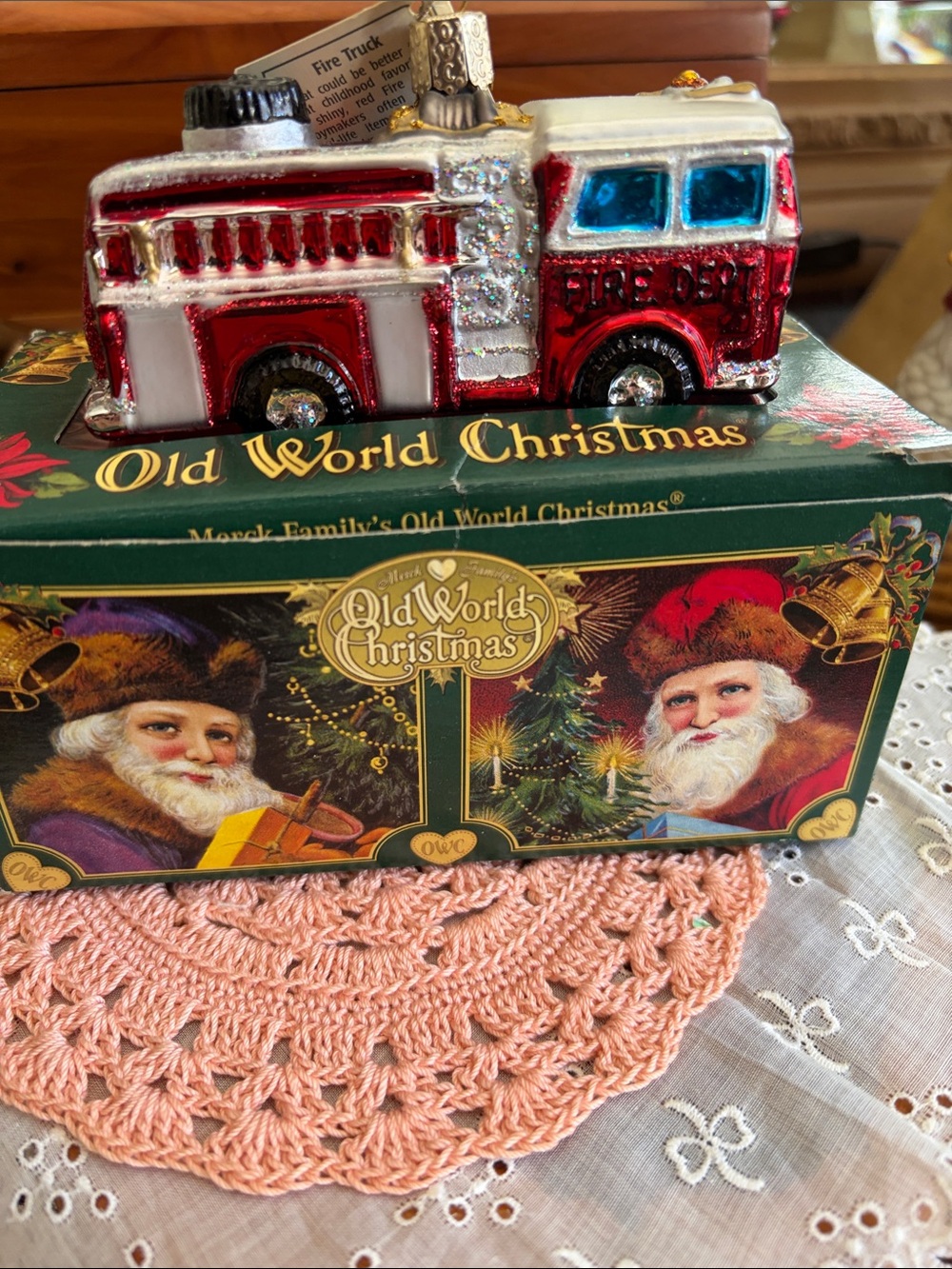 Old World Christmas Red Fire Truck Holiday Ornament